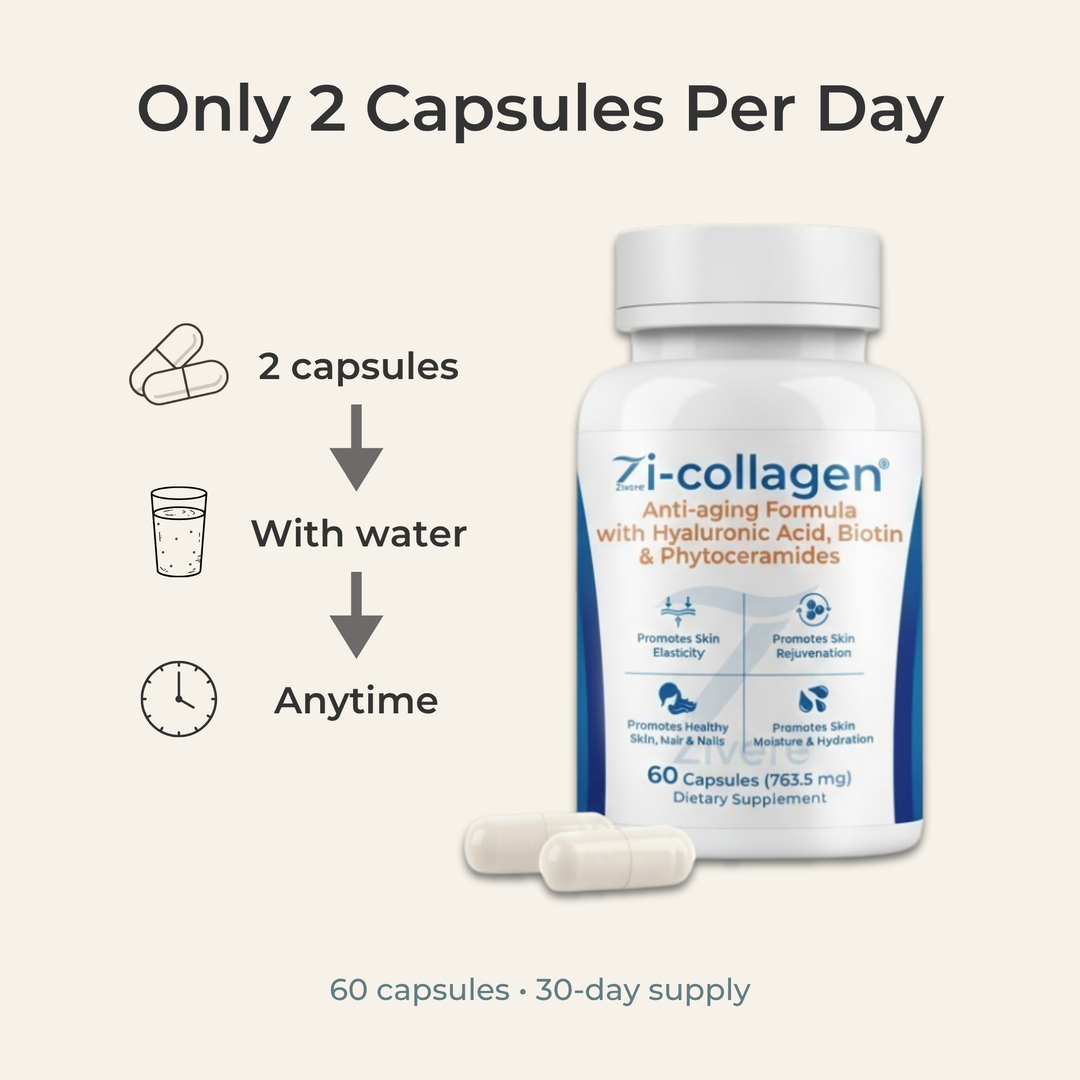 Zi-Collagen supports hydrated-looking skin, stronger-feeling hair, and healthier nails