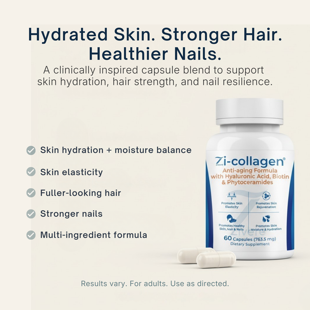 Visible beauty support for skin, hair & nails with Zi-Collagen bottle
