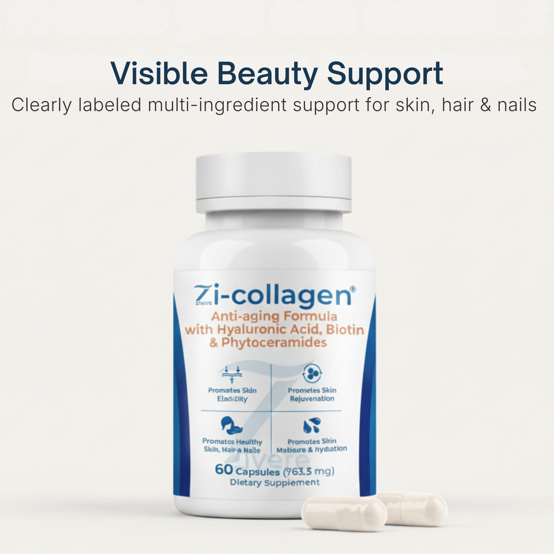 Multi-ingredient formula with marine collagen, phytoceramides, HA, biotin & vitamins